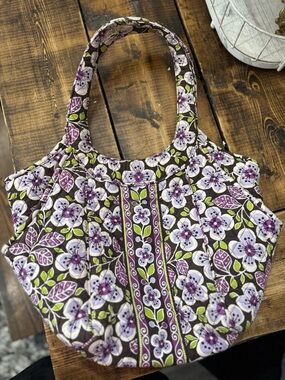 Quilted Floral Tote Bag in Purple and White